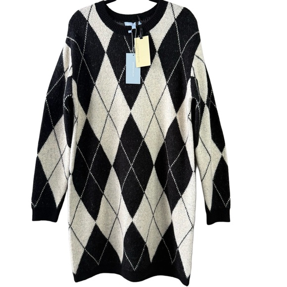 NWT Antonio Melani x Courtney Grow | Argyle Sweater Dress Black and Cream - Picture 2 of 7